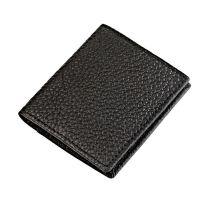 Top-grain cowhide coin purse, black pebbled leather, stitched edges