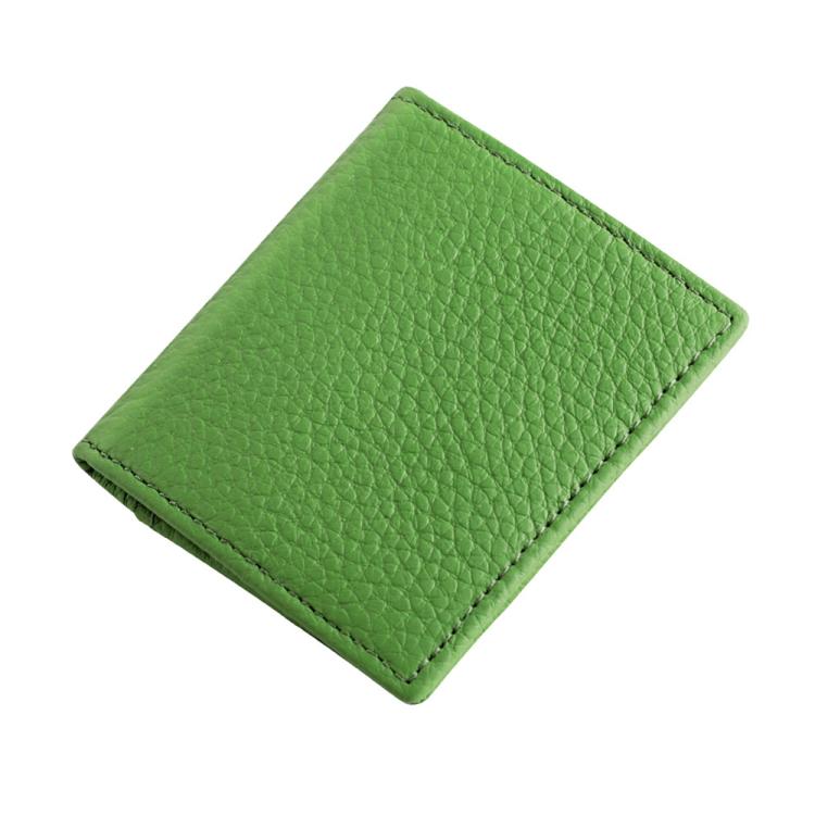 Top-grain cowhide coin purse, fruit green pebbled leather, stitched edges