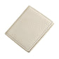 Cream top-grain cowhide coin purse with stitched border, compact square fold design.