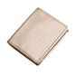 Beige top-grain cowhide coin purse with stitched border, compact square fold design.
