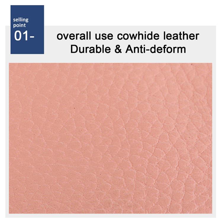 Pink cowhide leather coin purse texture close-up