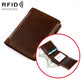 Men’s RFID cowhide leather wallet, dark brown, front flap closed with card slot detail