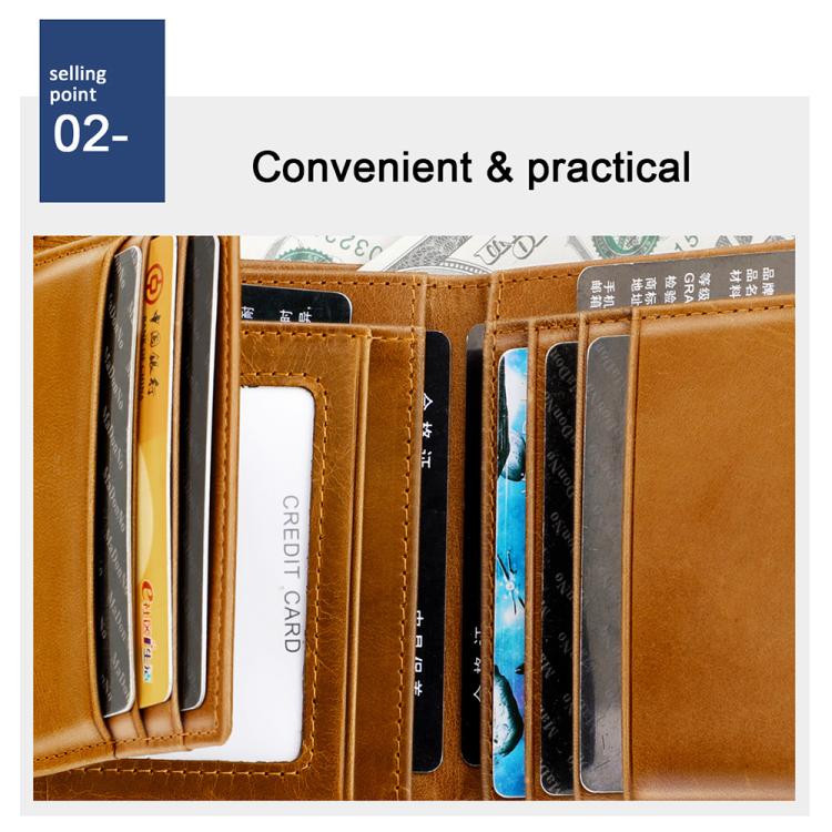 Cowhide leather wallet, tan, close-up of card slots with visible credit card window