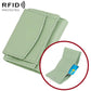 Mint green short genuine leather RFID wallet with snap flap and card slots