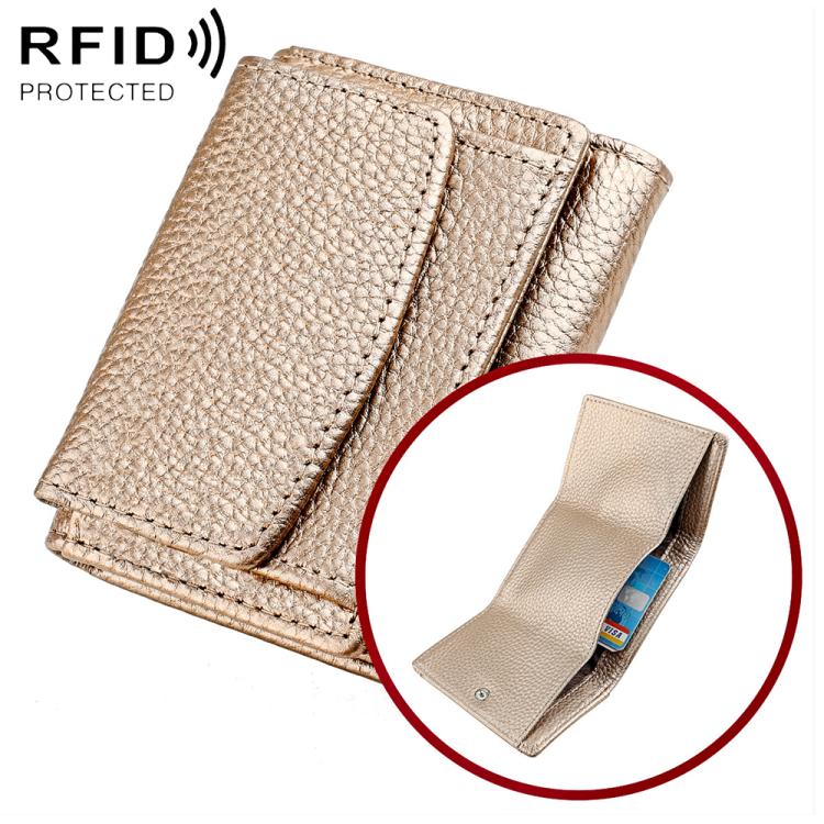 Beige genuine leather bifold wallet with snap flap and textured finish