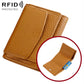 Caramel genuine leather bifold wallet with snap flap and textured finish