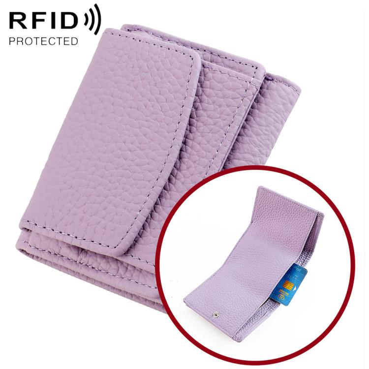 Lavender genuine leather bifold wallet with snap flap and textured finish