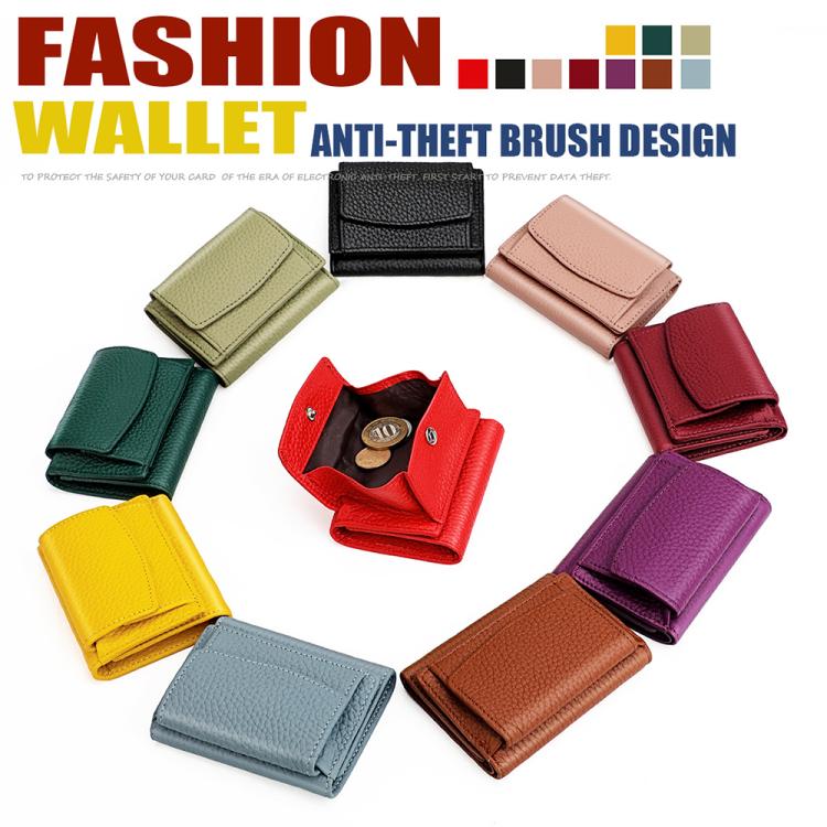 Small genuine leather bifold wallets in multiple colors with snap flap closure