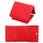 Red short genuine leather wallet with fold-over snap closure
