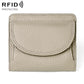Matcha green genuine leather mini wallet with RFID-protective flap and curved front pocket