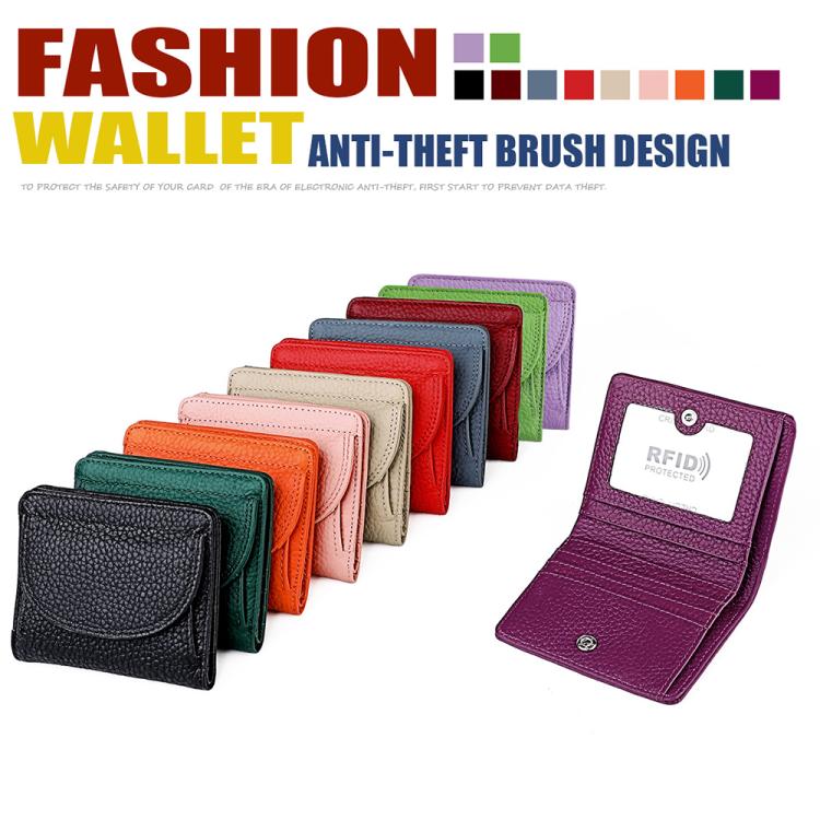 Set of mini leather RFID wallets in multiple colors, including purple and black