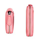 Pink genuine leather RFID zipper storage bag, front and side view with metal zipper