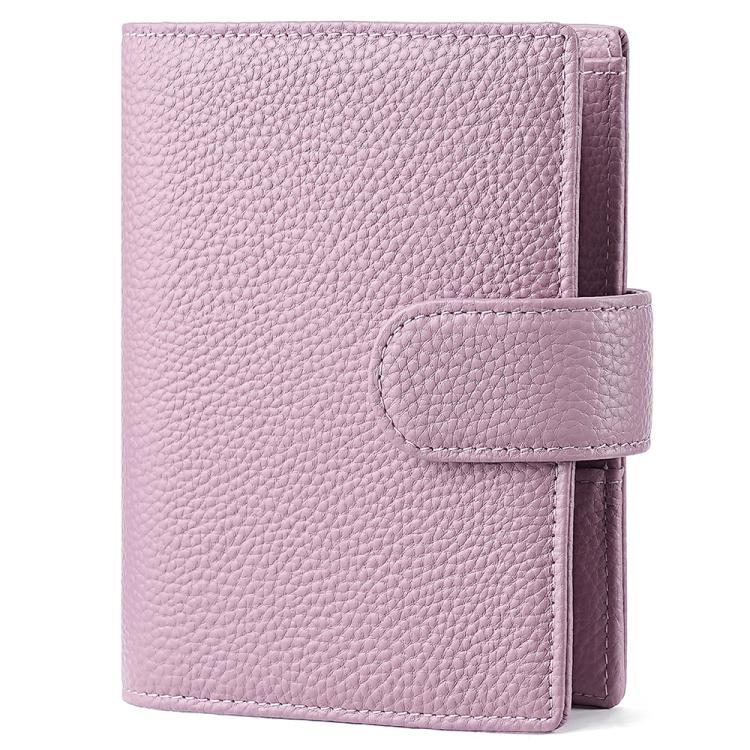 Lavender leather-look passport holder with attached notebook cover and side strap