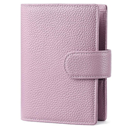 Lavender leather-look passport holder with attached notebook cover and side strap