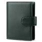 Dark green leather-look passport holder with attached notebook cover and side strap
