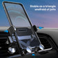 Retractable car phone holder with phone cradled on vent mount and retracting arms