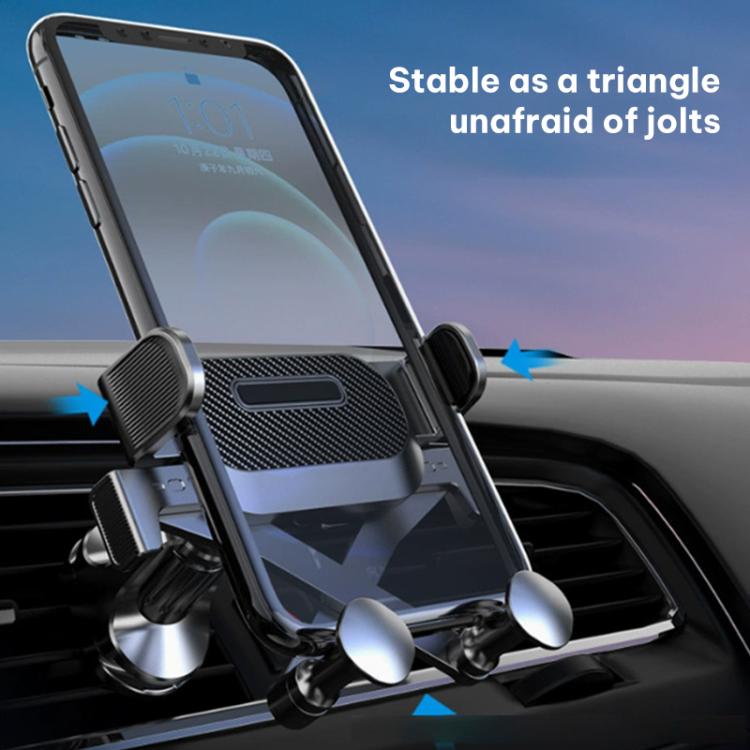 Retractable car phone holder with phone cradled on vent mount and retracting arms