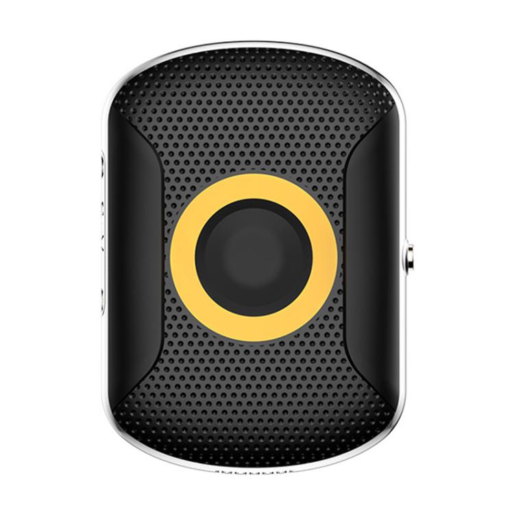 4G GPS location tracker, black device with yellow-ring button on front