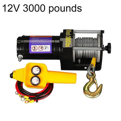 12V 3000 lb car electric winch with yellow wired remote and alloy hook