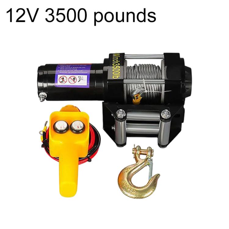 12V 3500 lb car electric winch with yellow wired remote and alloy hook