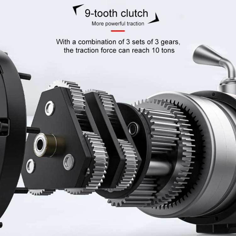 Electric winch with manual handle switch, 9-tooth clutch gear detail