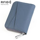 Denim blue genuine leather zipper coin card bag with silver zipper pull