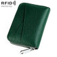 Dark green genuine leather zipper coin card bag with silver zipper pull