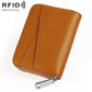 Caramel genuine leather zipper coin card bag with silver zipper pull