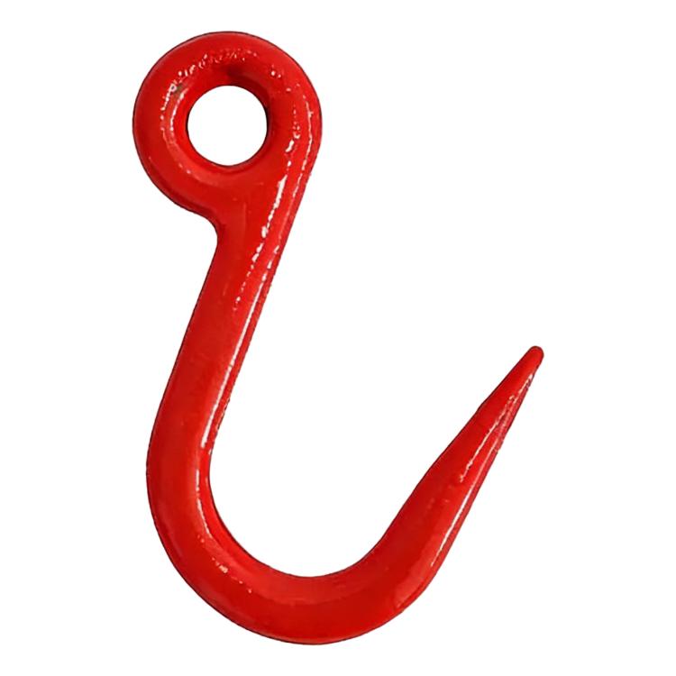 8-ton red steel U-shaped lifting clevis hook with round eye opening, close-up