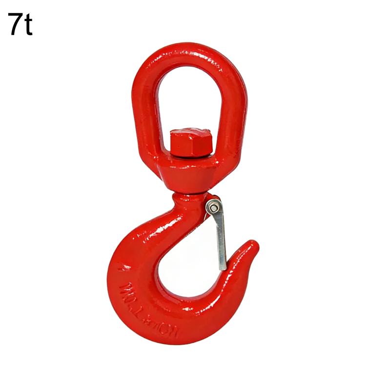 Red alloy lifting hook with safety latch pin, 7 ton capacity