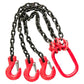 Red lifting hook set with black chain and steel safety latches