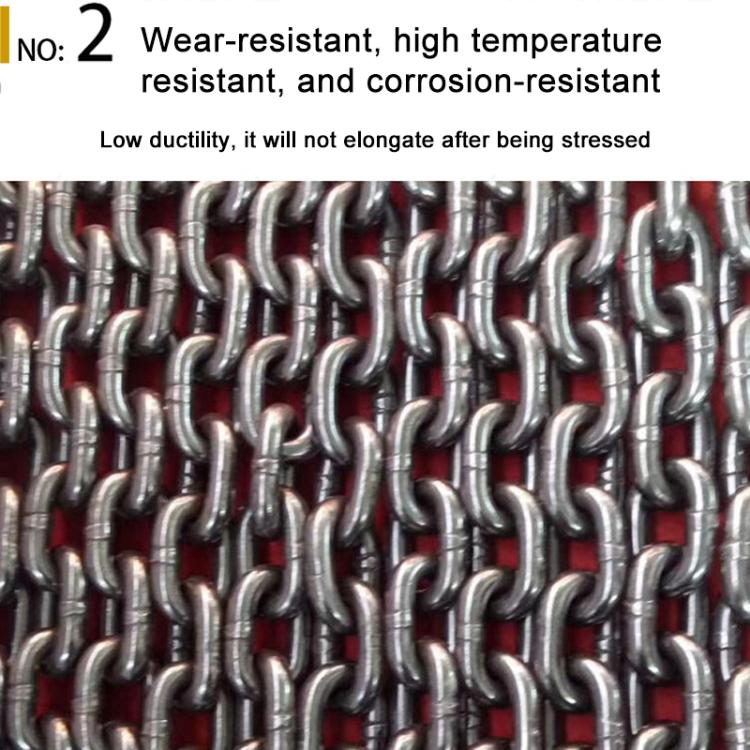 Galvanized chain sling links, close-up metal hook connections