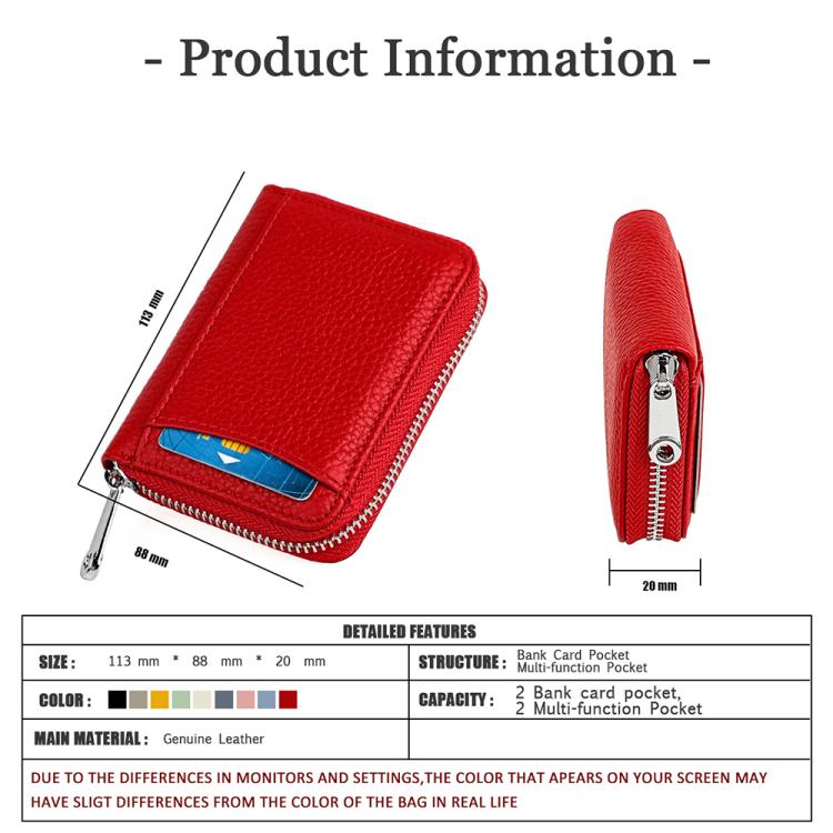 KB301 RFID Anti-theft Genuine Leather Zipper Card Bag