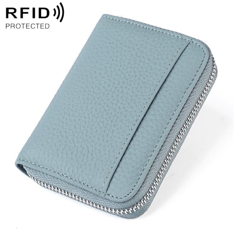 Light blue ultra-thin RFID anti-theft card bag with zippered edge