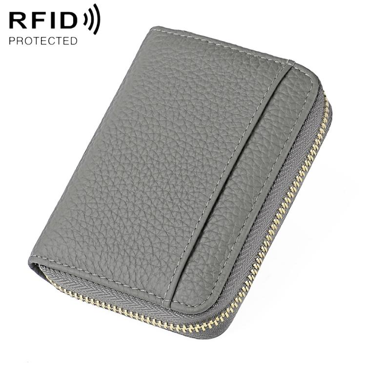 Dark gray ultra-thin RFID anti-theft card bag with zippered edge