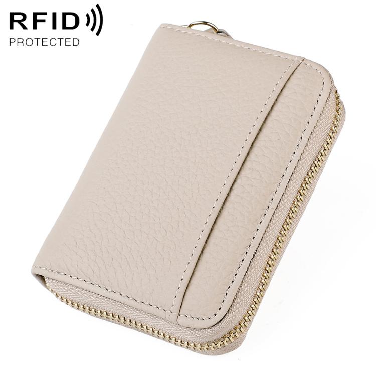 Beige ultra-thin RFID anti-theft card bag with zippered edge