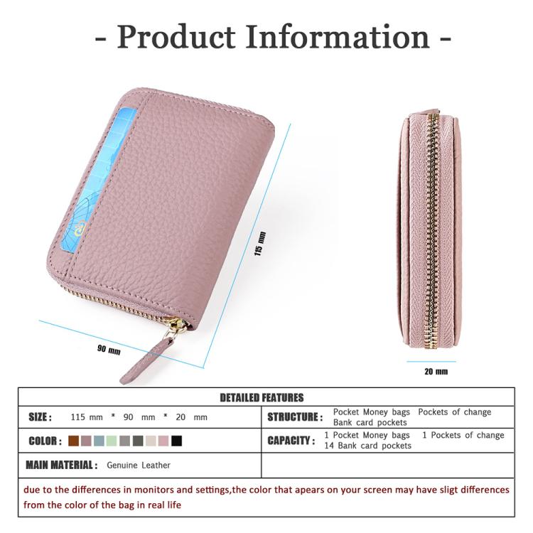 Light pink RFID anti-theft card bag, slim design with front zip and wrist strap
