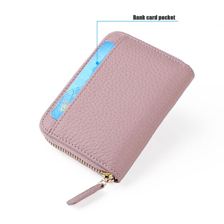 Light pink slim RFID anti-theft card bag with zip closure and bank card pocket