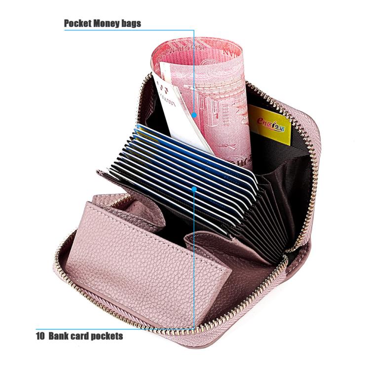 Light pink RFID anti-theft card bag open with multiple bank card pockets