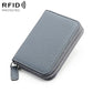 Light blue genuine leather RFID coin purse with zip and keyring loop