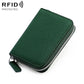 Dark green genuine leather RFID coin purse with zip and keyring loop