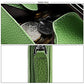 Green RFID leather coin purse detail with coins and metal zipper keyring loop
