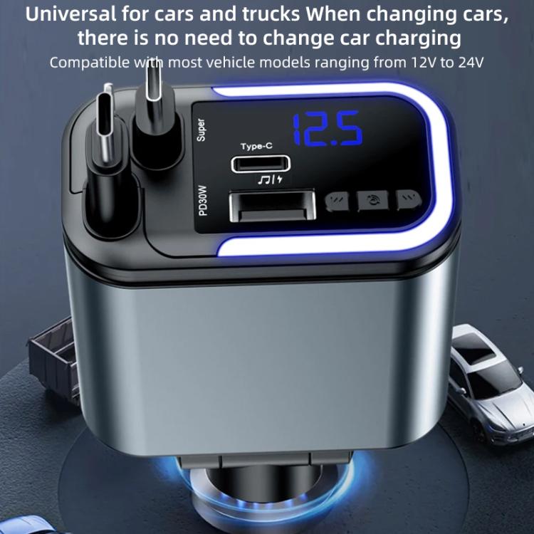 F9 Car MP3 Bluetooth Player Fast Charger with Retractable Cable, F9 with Retractable Cable