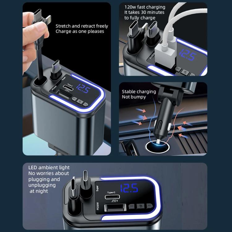 F9 Car MP3 Bluetooth Player Fast Charger with Retractable Cable, F9 with Retractable Cable