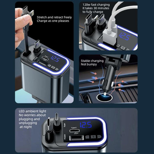 F9 Car MP3 Bluetooth Player Fast Charger with Retractable Cable, F9 with Retractable Cable