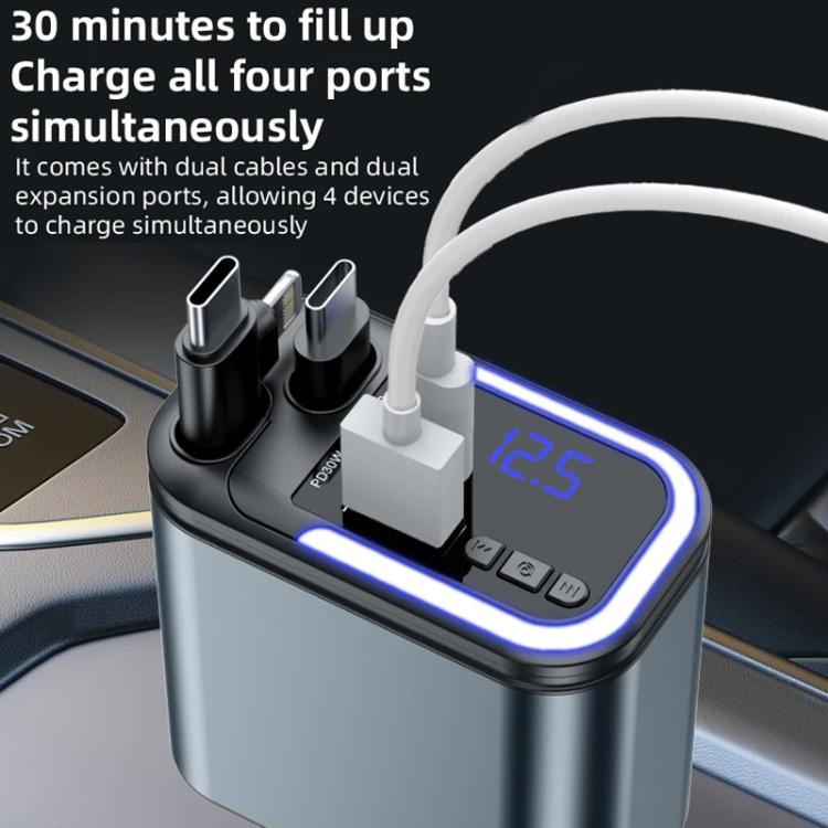 F9 Car MP3 Bluetooth Player Fast Charger with Retractable Cable, F9 with Retractable Cable