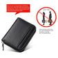 Black genuine leather zip card bag with textured grain and metal zipper pull