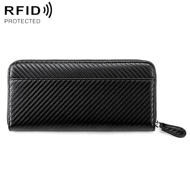 Black genuine leather RFID coin purse with accordion-style zipper and wrist strap