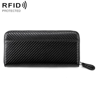 Black genuine leather RFID coin purse with accordion-style zipper and wrist strap