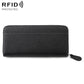 Black genuine leather RFID coin purse with textured finish and zip closure